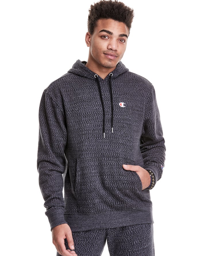 Champion Mens Hoodie NZ - Glitch French Terry Embroidered C Logo Black ( 3019-KZQVM )